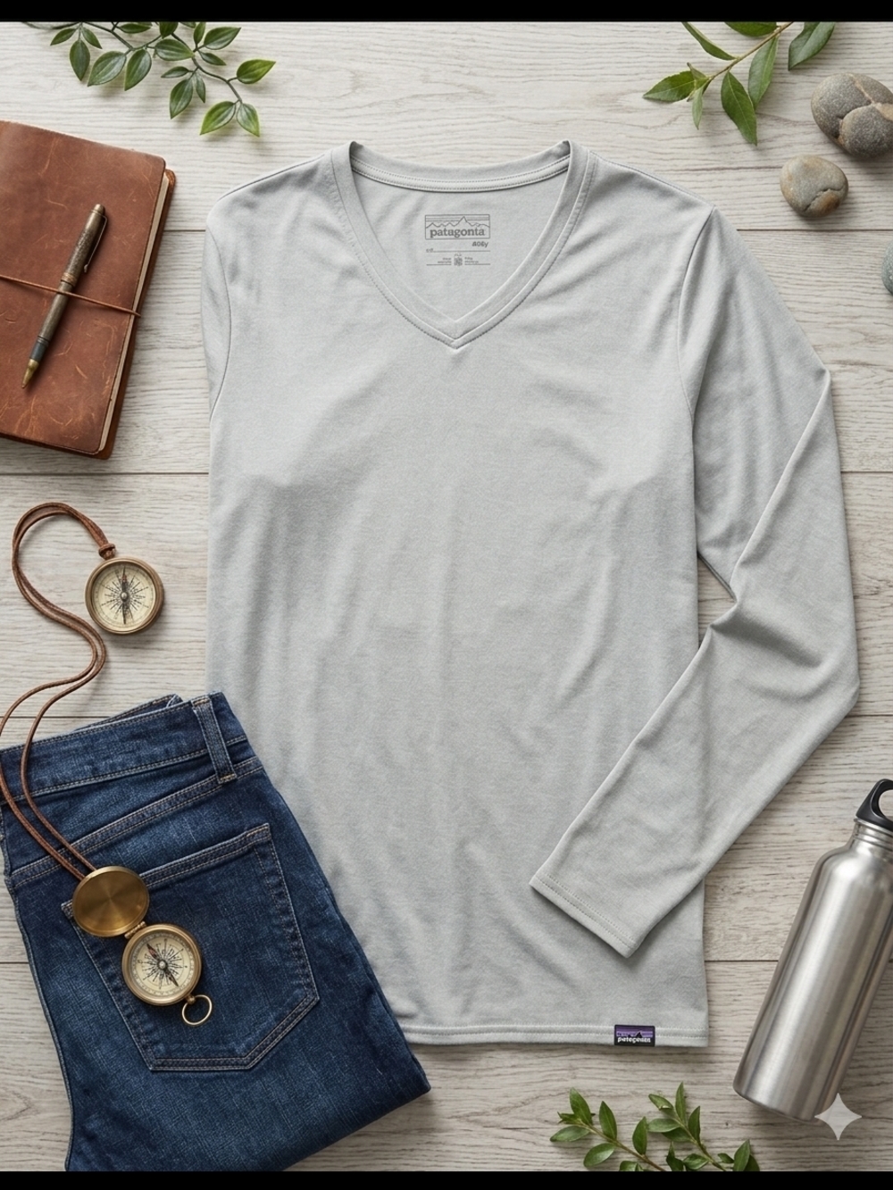 Patagonia Light Gray V-Neck Long Sleeve Tee - Women's
